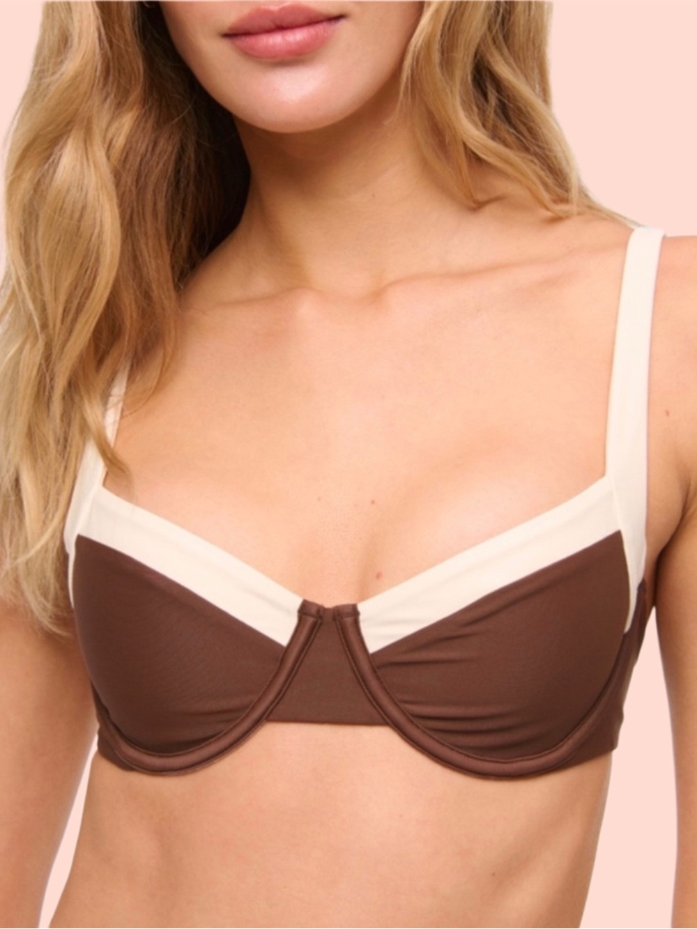 Abercrombie & Fitch Curve LoveTwo-Tone Brown and Cream Underwire Bikini Top